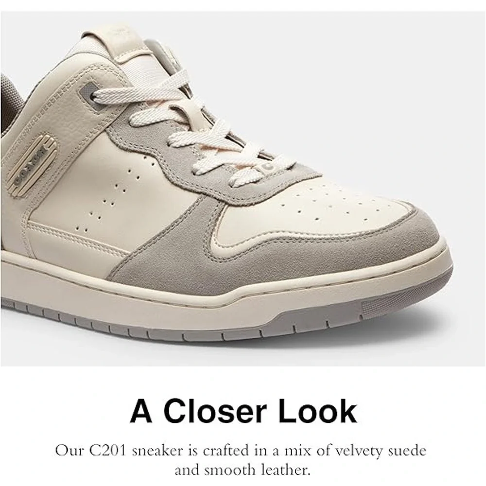 Coach Mixed C201 Material Women's Sneaker Suede Low Top Chalk Dove Grey 8 B